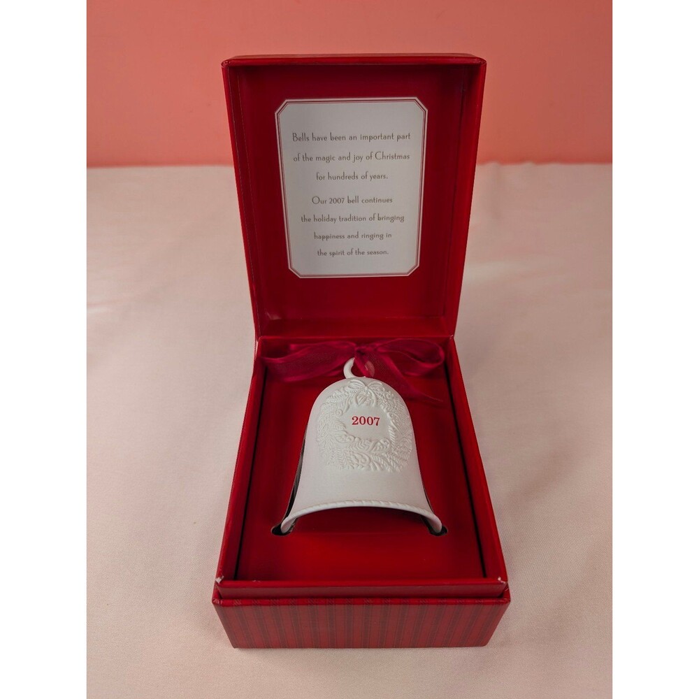 Hallmark Christmas Ornament Porcelain Dated Bell 2007 Red White
